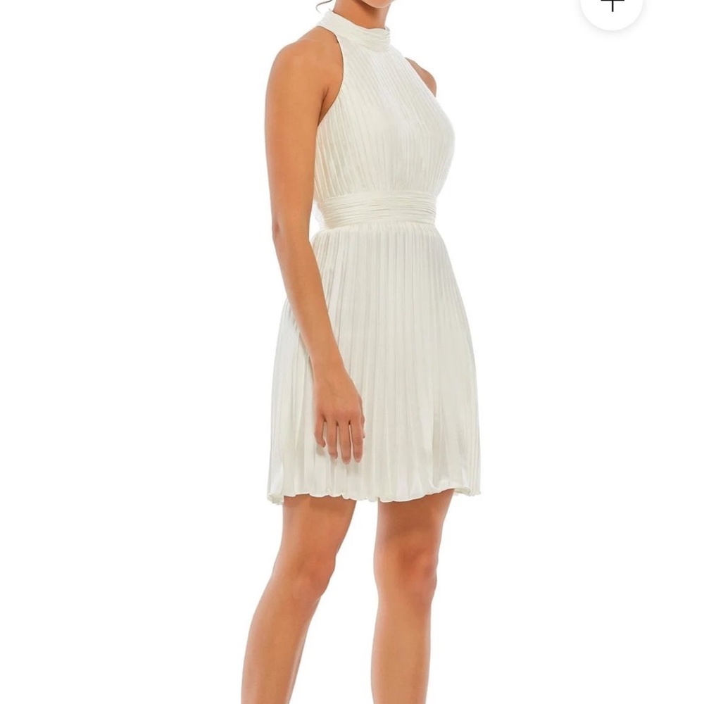 Mac Duggal White Pleated Mini Dress